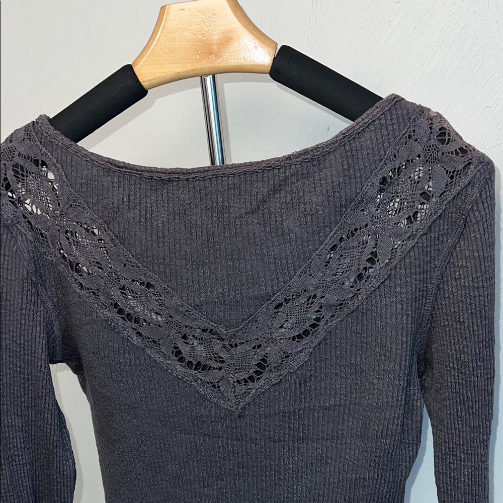 FP Movement by Free People Dark Gray Lace Detail Blouse - Picture 6 of 8